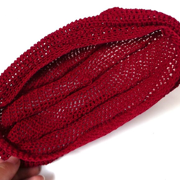 Vintage 1960s Hand-Crocheted Hat Retro Deep Red Openwork Design Lightweight - Picture 8 of 13